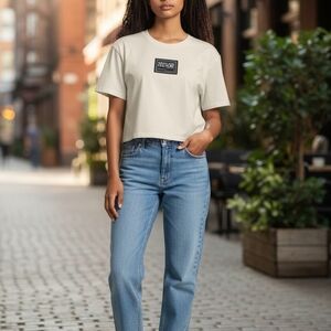 Versace Jeans Couture Logo Patch Cropped Tee – White – Women’s L